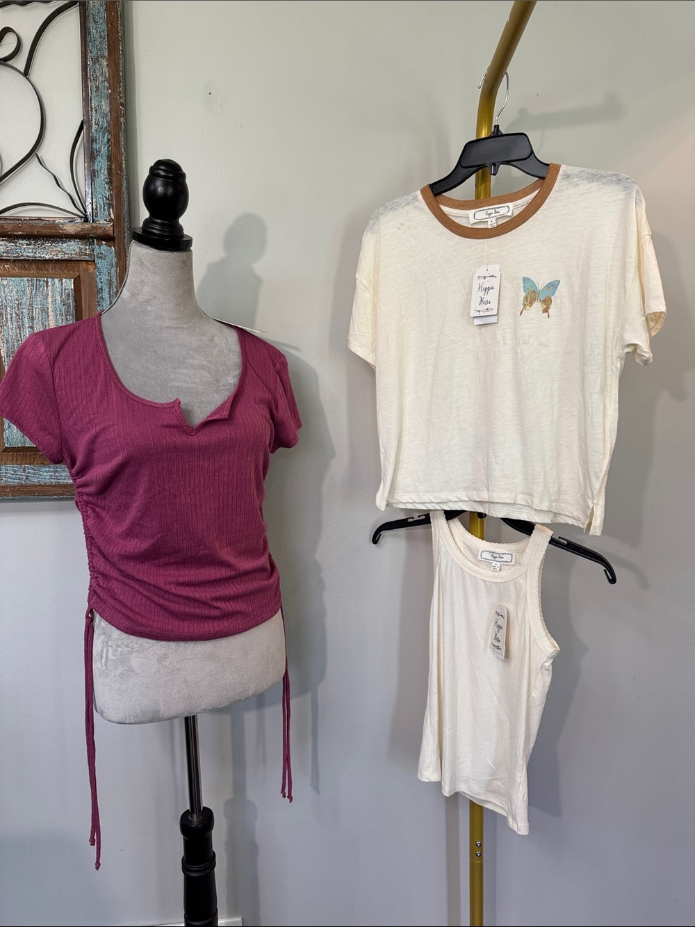 Hippie Rose Women's small bundle Side-Tie Crop Top , tank, butterfly tee NWT
